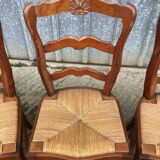 6 rush-seated chairs in solid cherry wood in Louis XV style