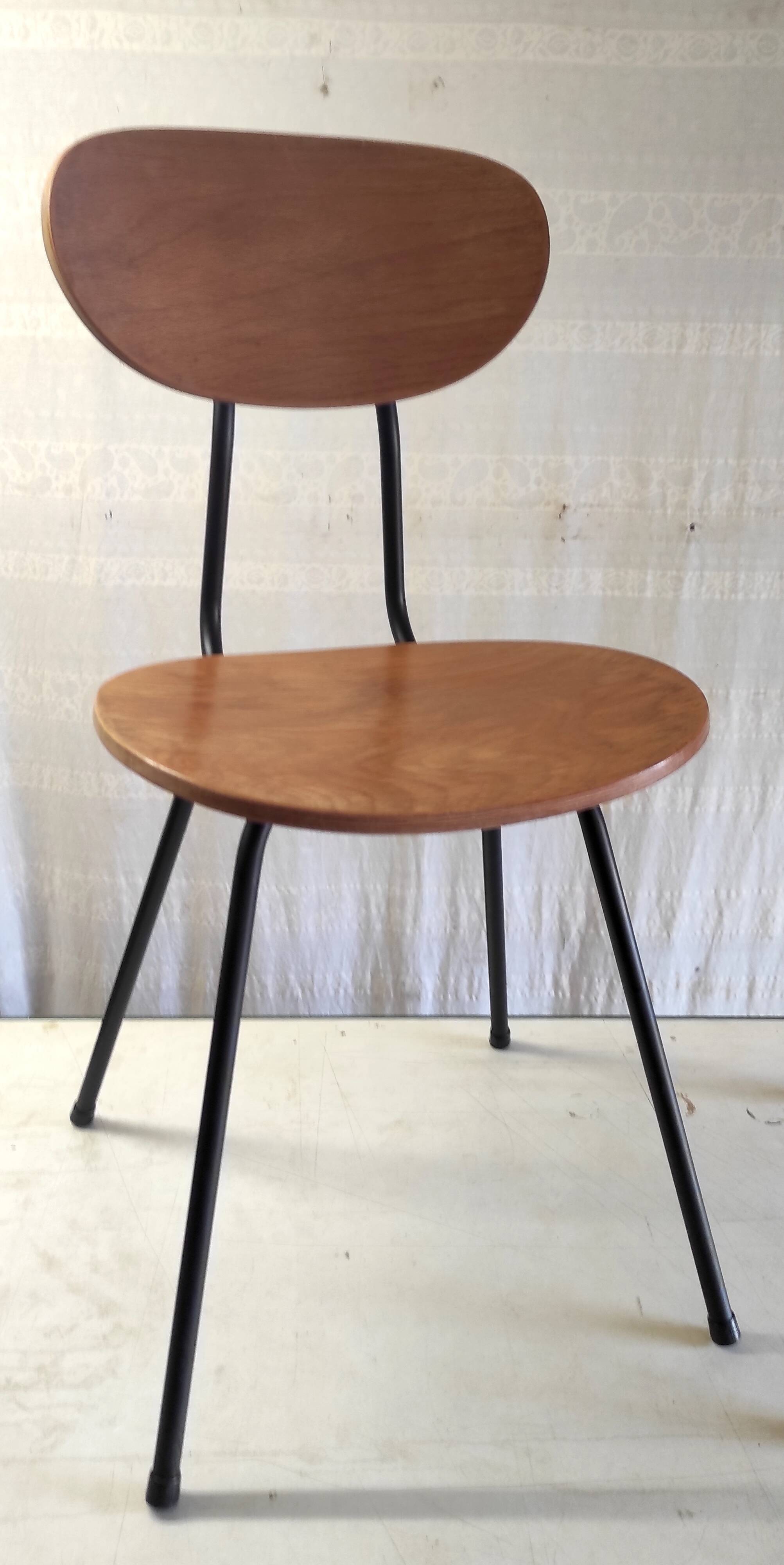 Pair of designer metal and wood chairs - 1950s