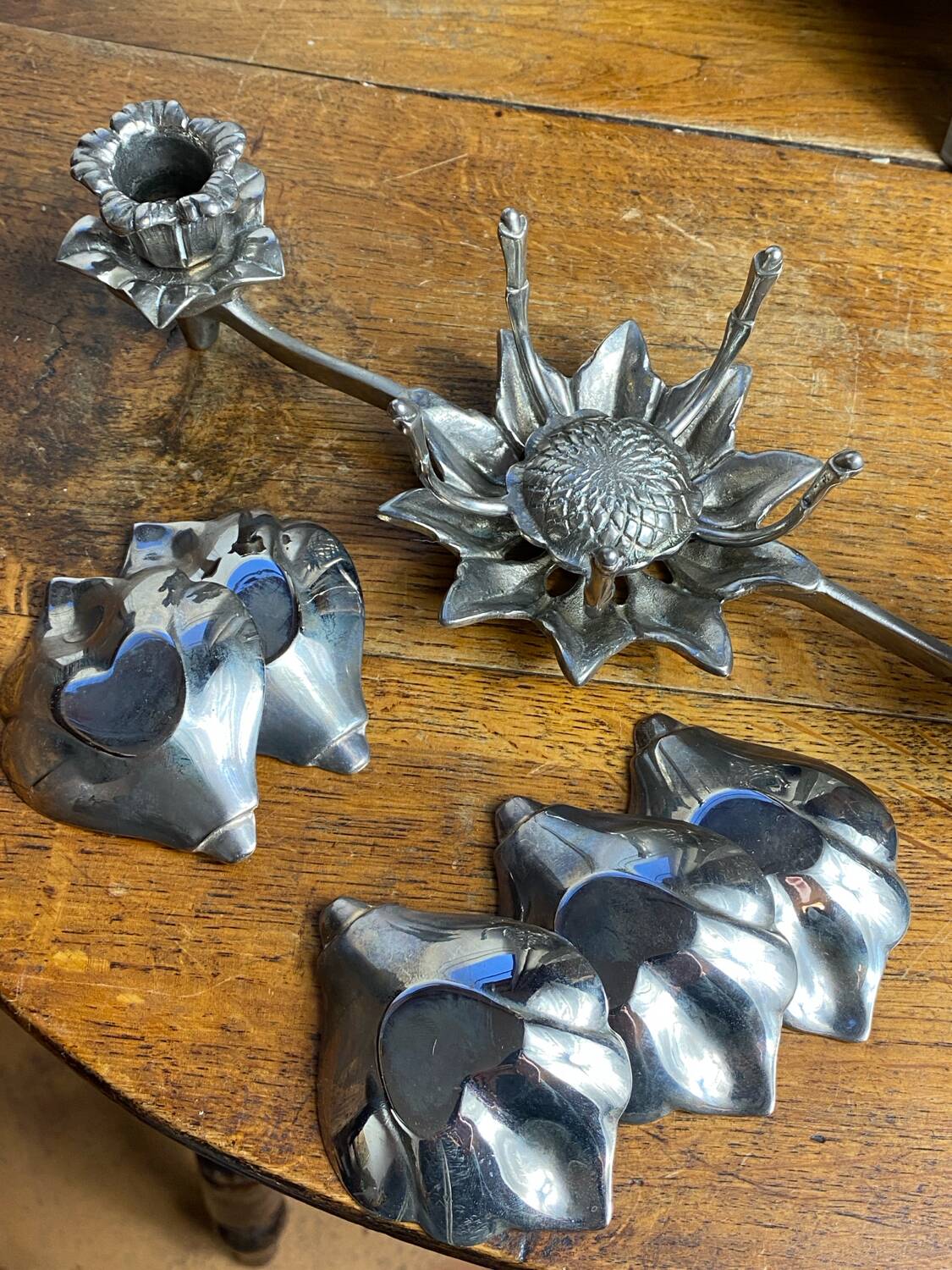 Flower candle holders, lotus ashtray with removable petals, 1960s.