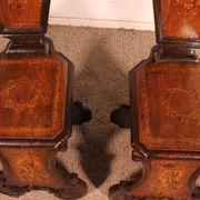 pair of stools in walnut and marquetry - 19th century
