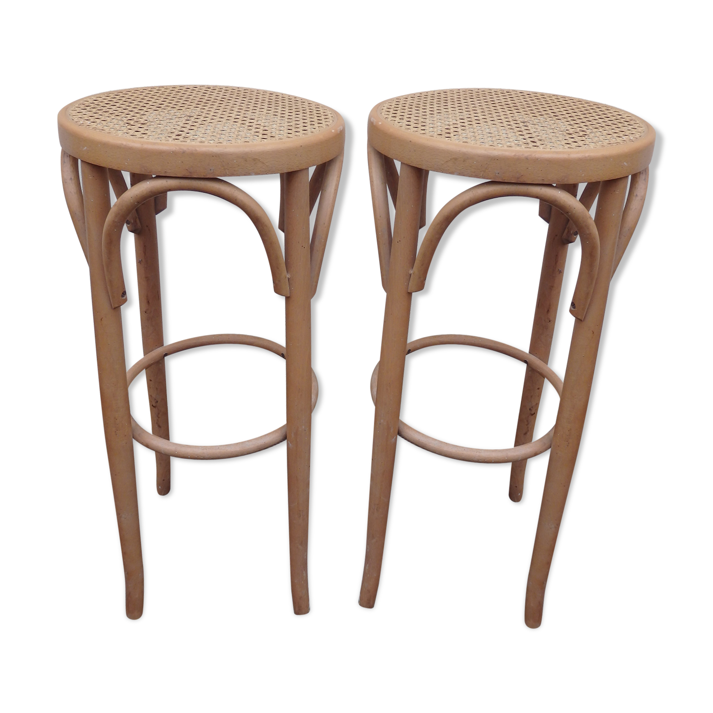 Pair of vintage canne bistro stool