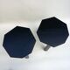Black brutalist wooden stools, set of 2