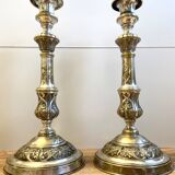 Ancienne paire de bougeoirs chandeliers flambeaux époque Louis Philippe argent