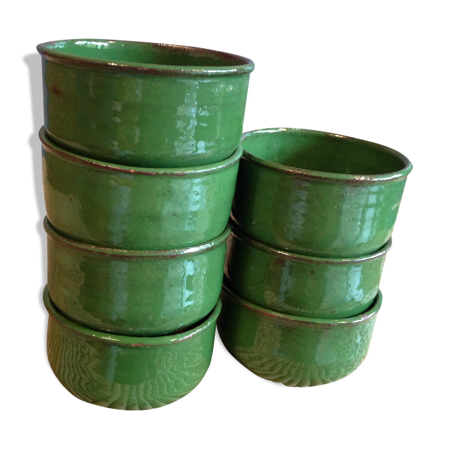 Set of 7 glazed terracotta cups