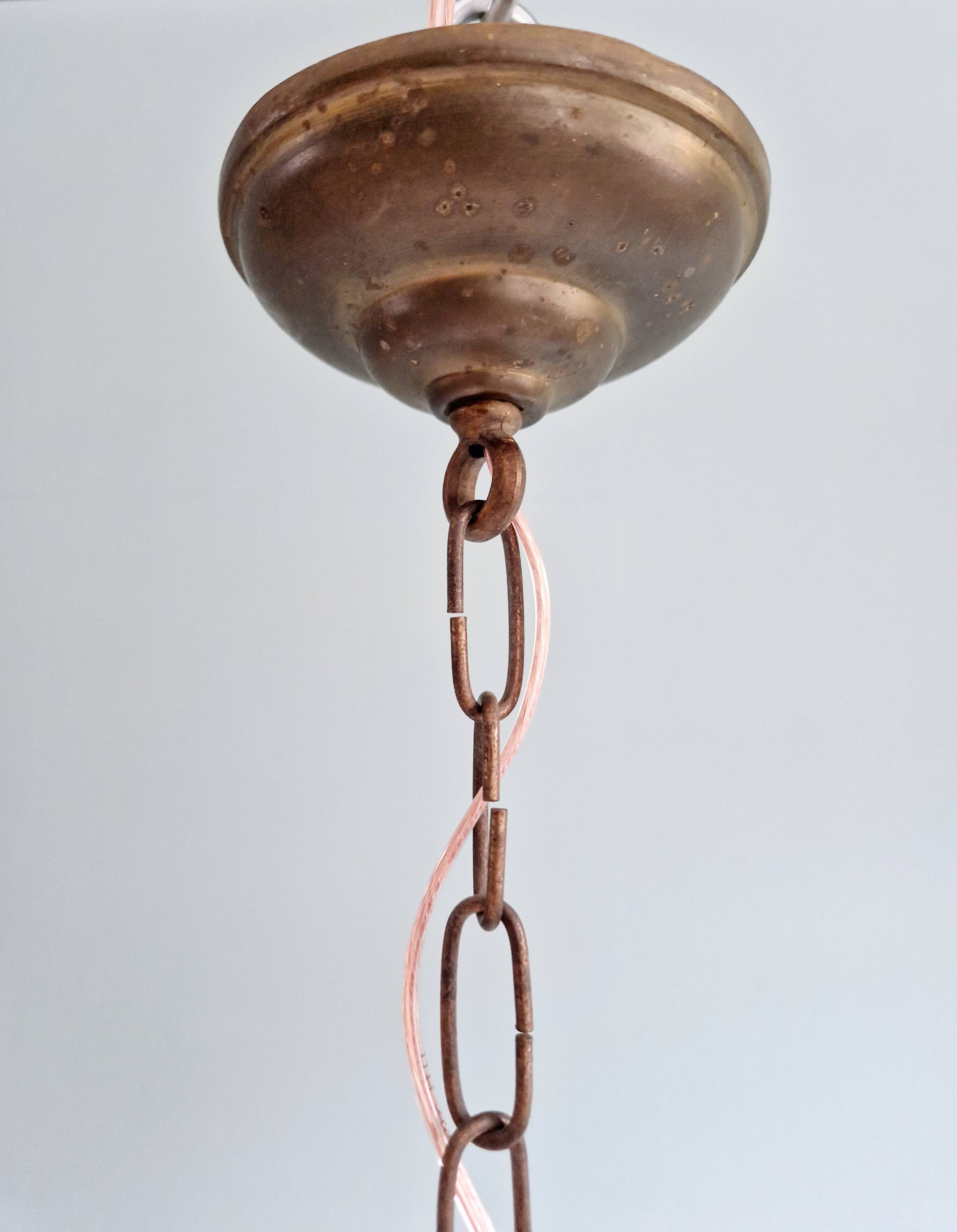 Art Deco Skyscraper type pendant lamp in amber glass, 1920s-30s