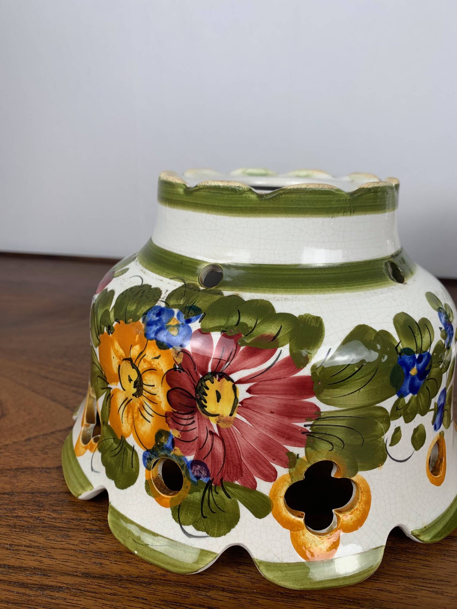 Pair of hand-painted ceramic pendant lights, 1980