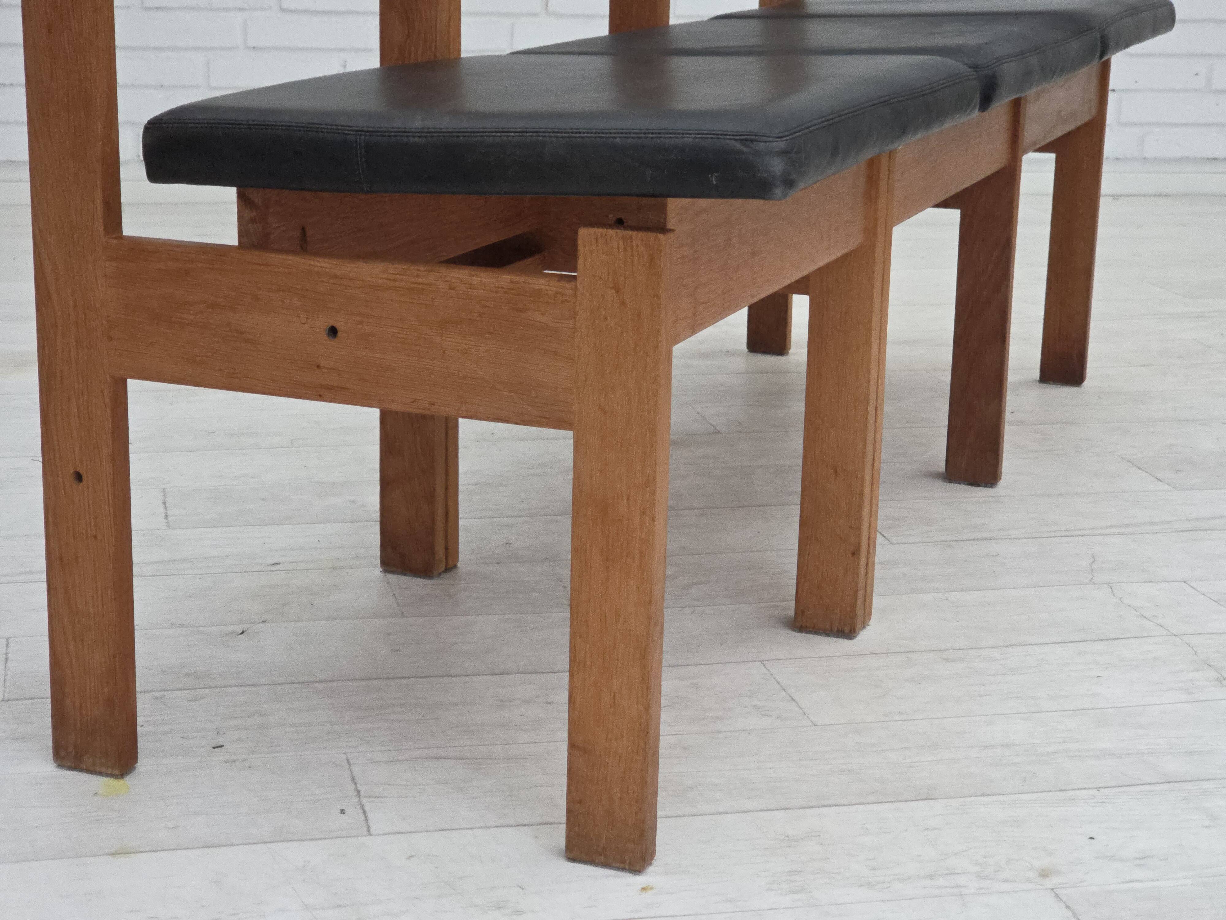 1970s, Danish design, set of 3 church chairs, leather, oak wood.