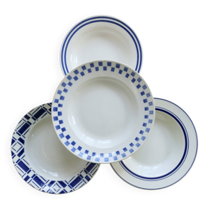 4 assiettes creuses vintage - bleue