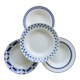 4 mismatched vintage deep plates in blue and white porcelain