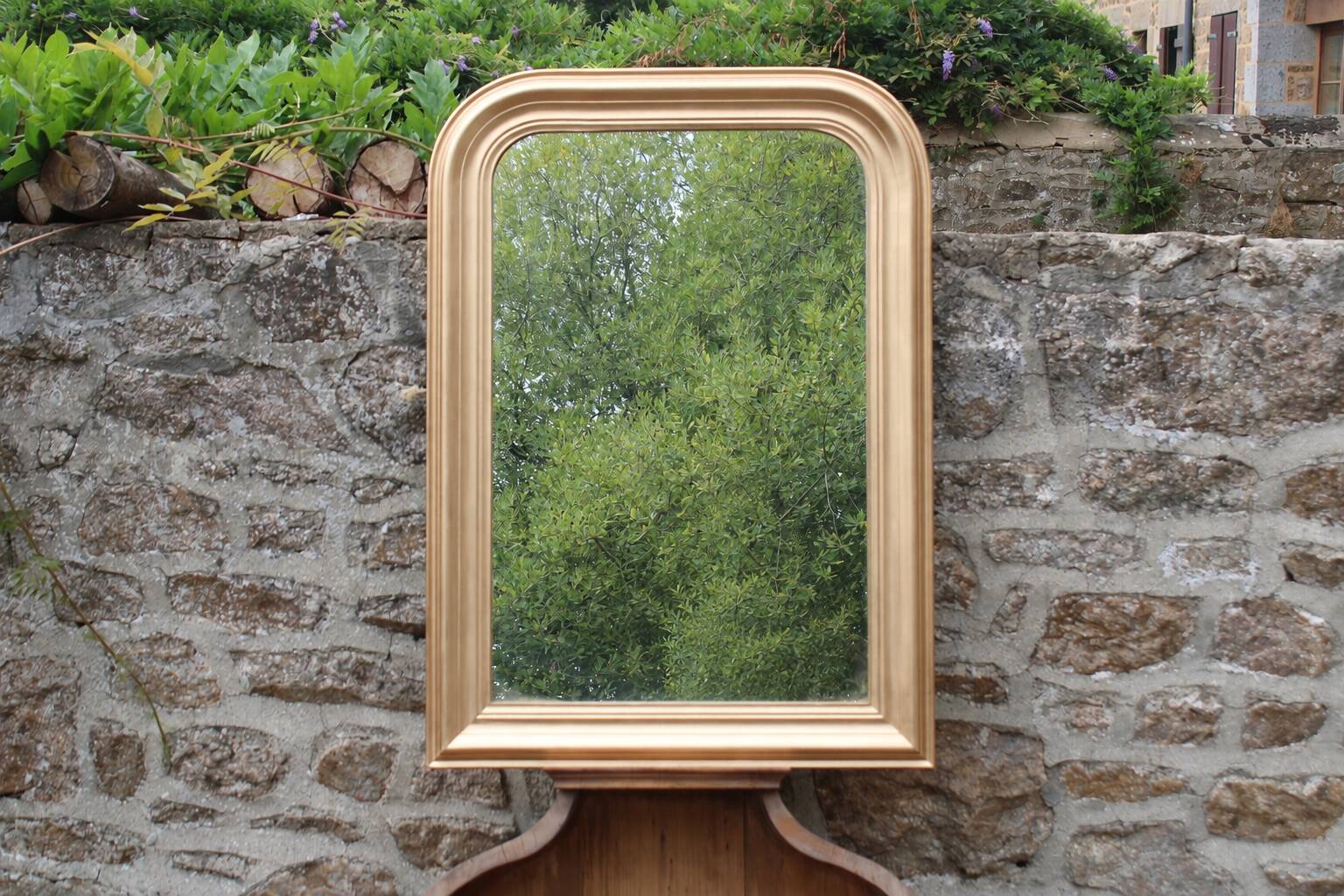 Vintage champagne gold wooden mirror – Louis-Philippe style – 86 × 62 cm