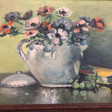 Oil on panel bouquet signed