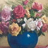 Bouquet of flowers signed L.Noireaut