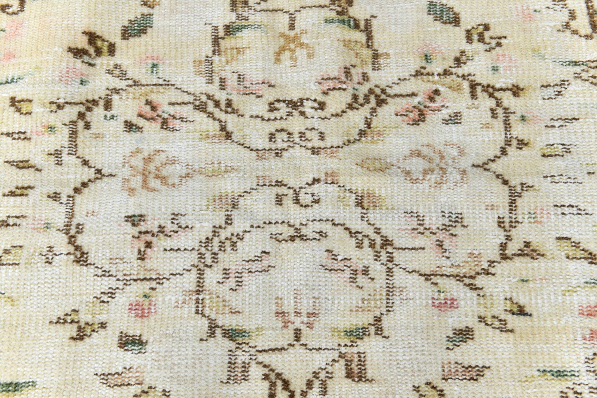 Tapis Vintage Turc Crème, Médaillon Floral, Style Shabby Chic, 150x250Cm