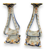 Pair of bougeoirs in rouen earthenware