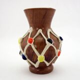 Small brown ceramic vase - Harlequin decor - Fratelli Fanciullacci Italy - vintage 50s