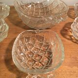 Service à dessert en verre - forme ananas - six pièces (un saladier et cinq coupelles)