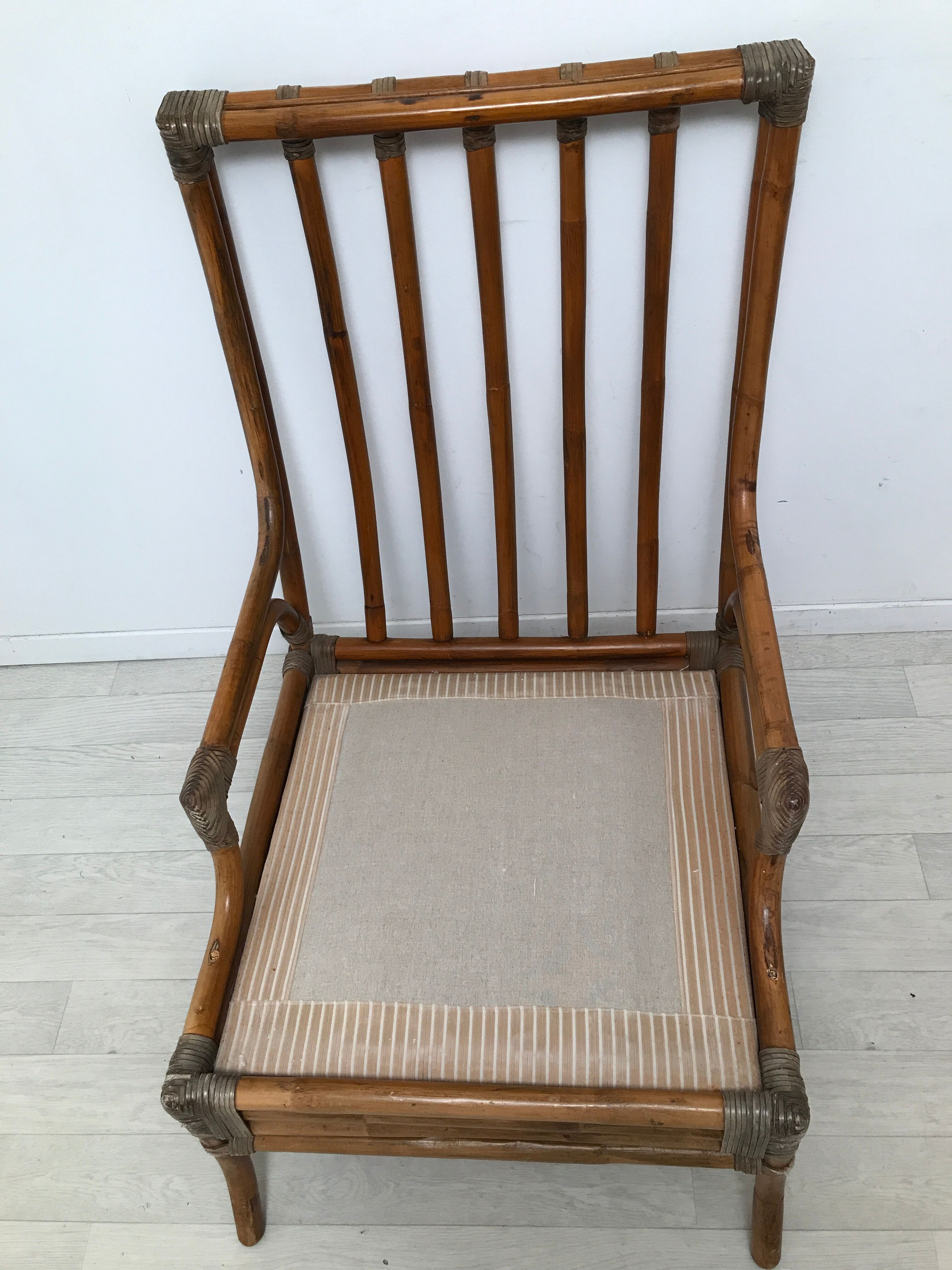 Pair of 70's rattan and leather armchairs