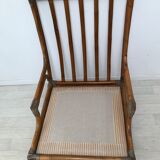 Pair of 70's rattan and leather armchairs