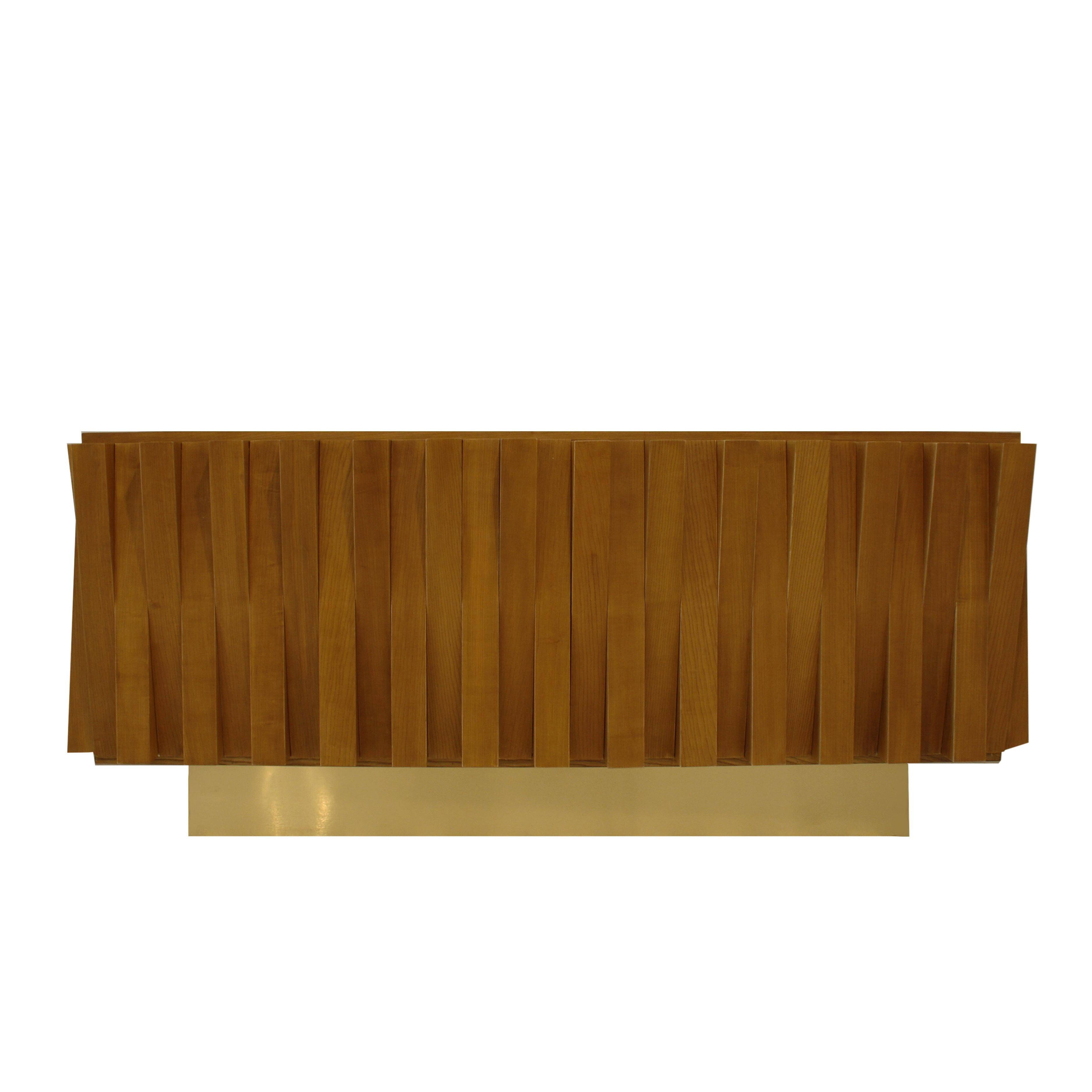 Contemporary Italian Dry Bar Made of Wood and Brass in Brutalist Style