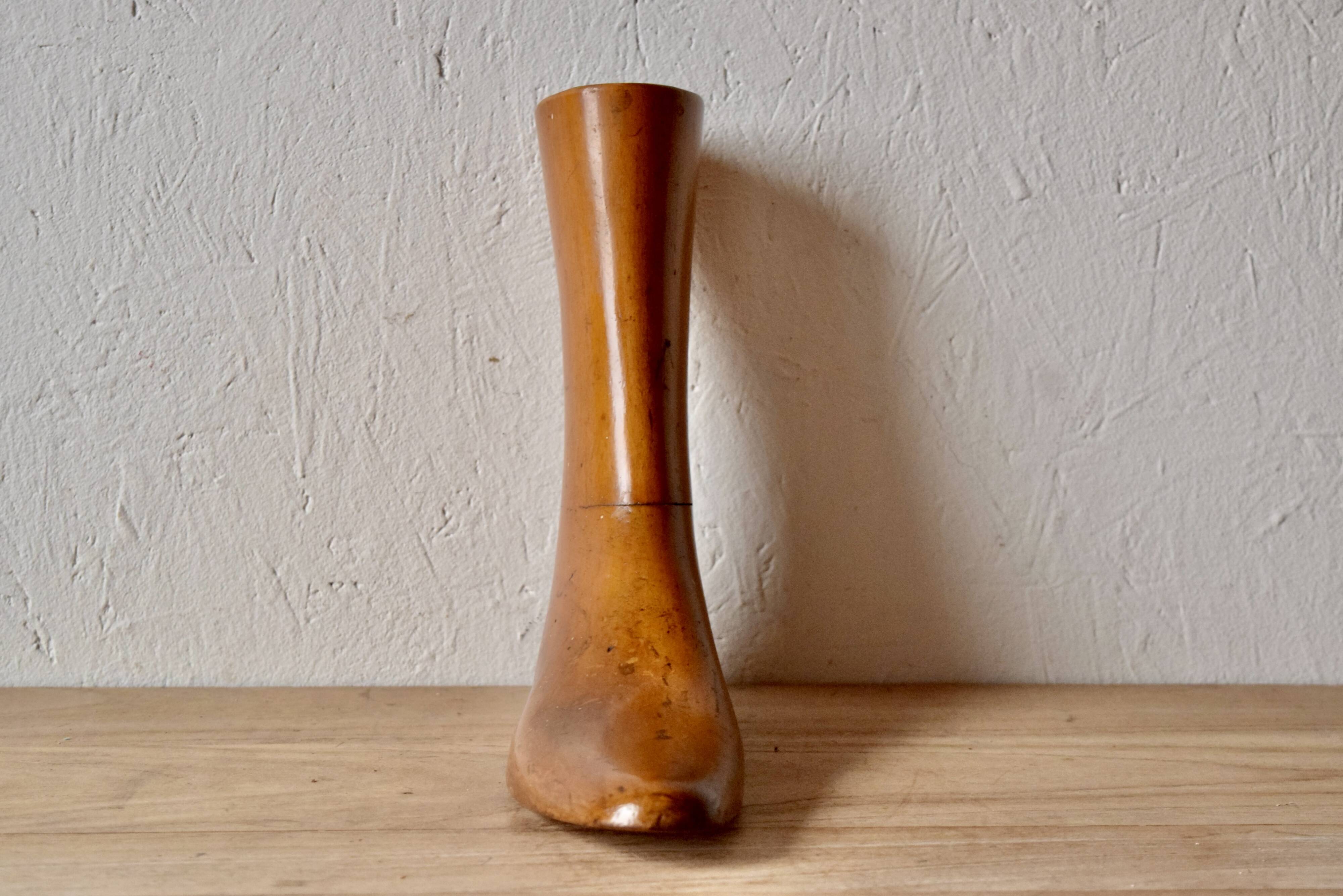 Old varnished wooden shoe mold - right foot