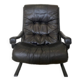 Fauteuil lounge vintage en cuir Ingmar Relling du milieu du siècle