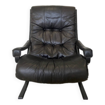 Fauteuil lounge vintage en cuir Ingmar Relling du milieu du siècle