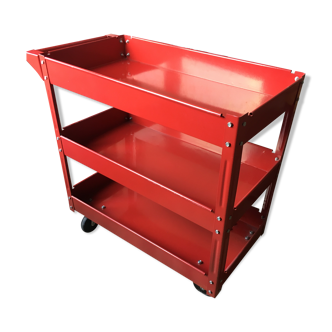 Red metal rolling service table