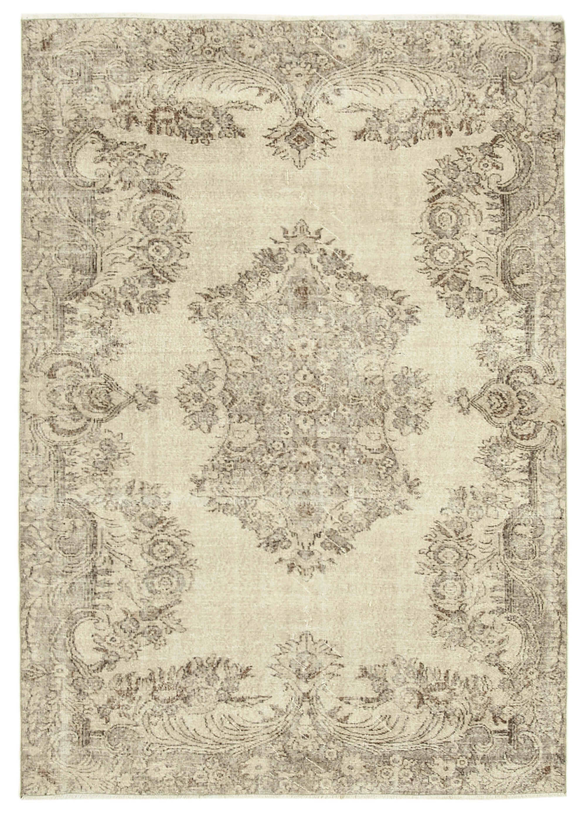 Handwoven antique anatolian beige carpet 192 cm x 274 cm