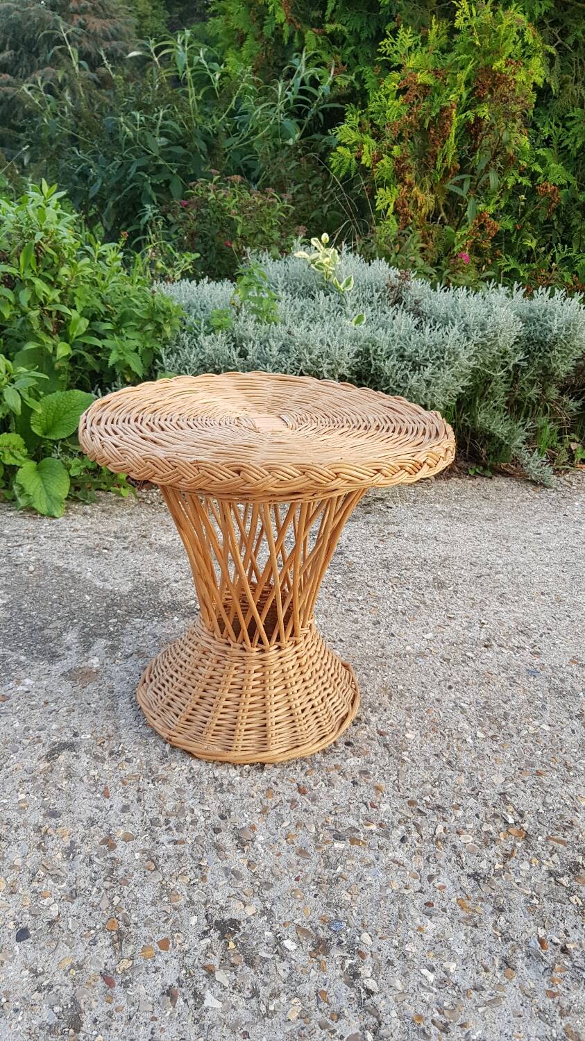 Vintage woven wicker diabolo coffee table
