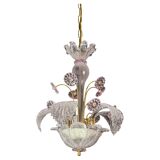 vintage Venetian chandelier, pink flower Murano glass, 1970s