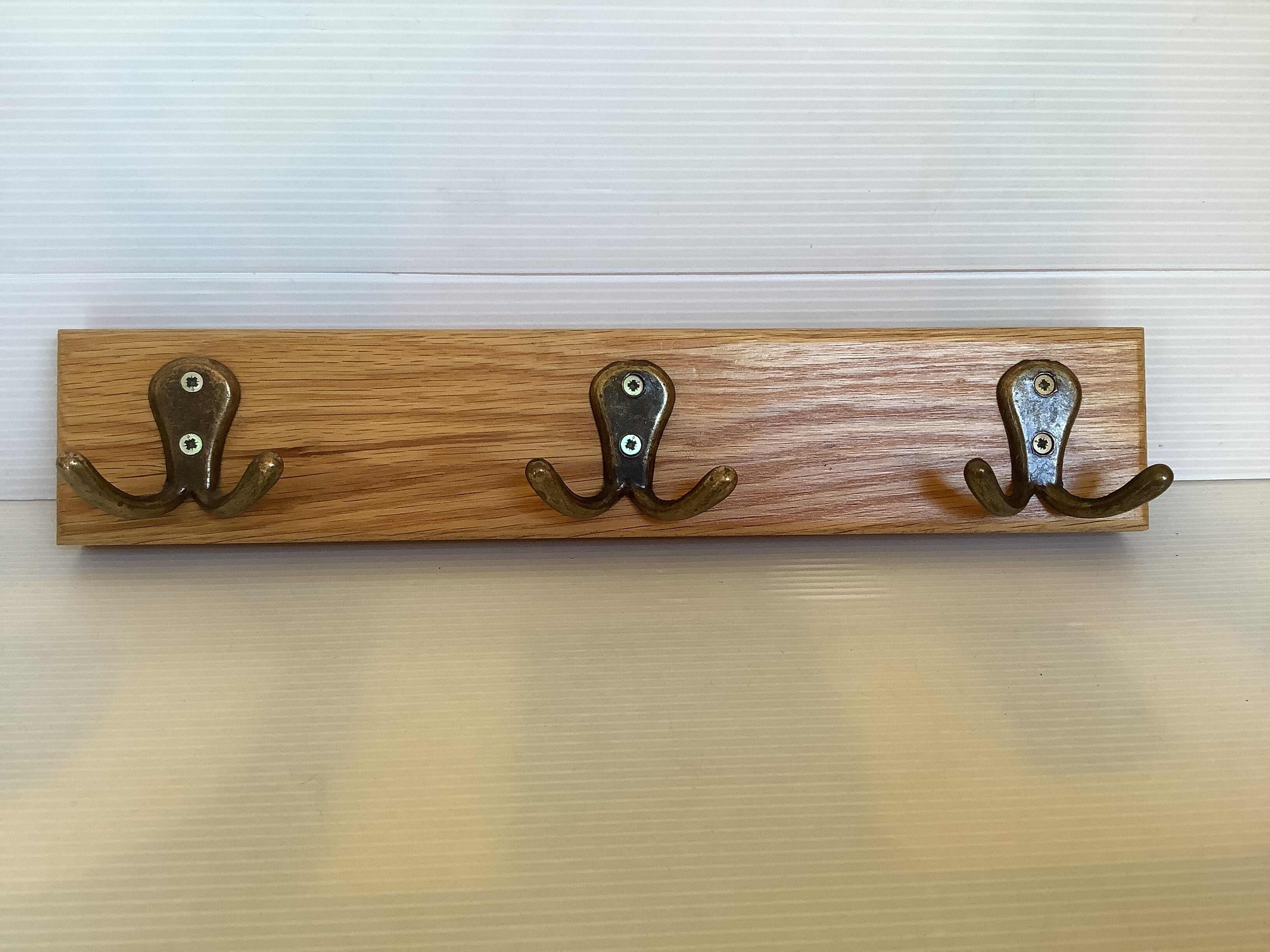 Wood metal coat rack three double hooks