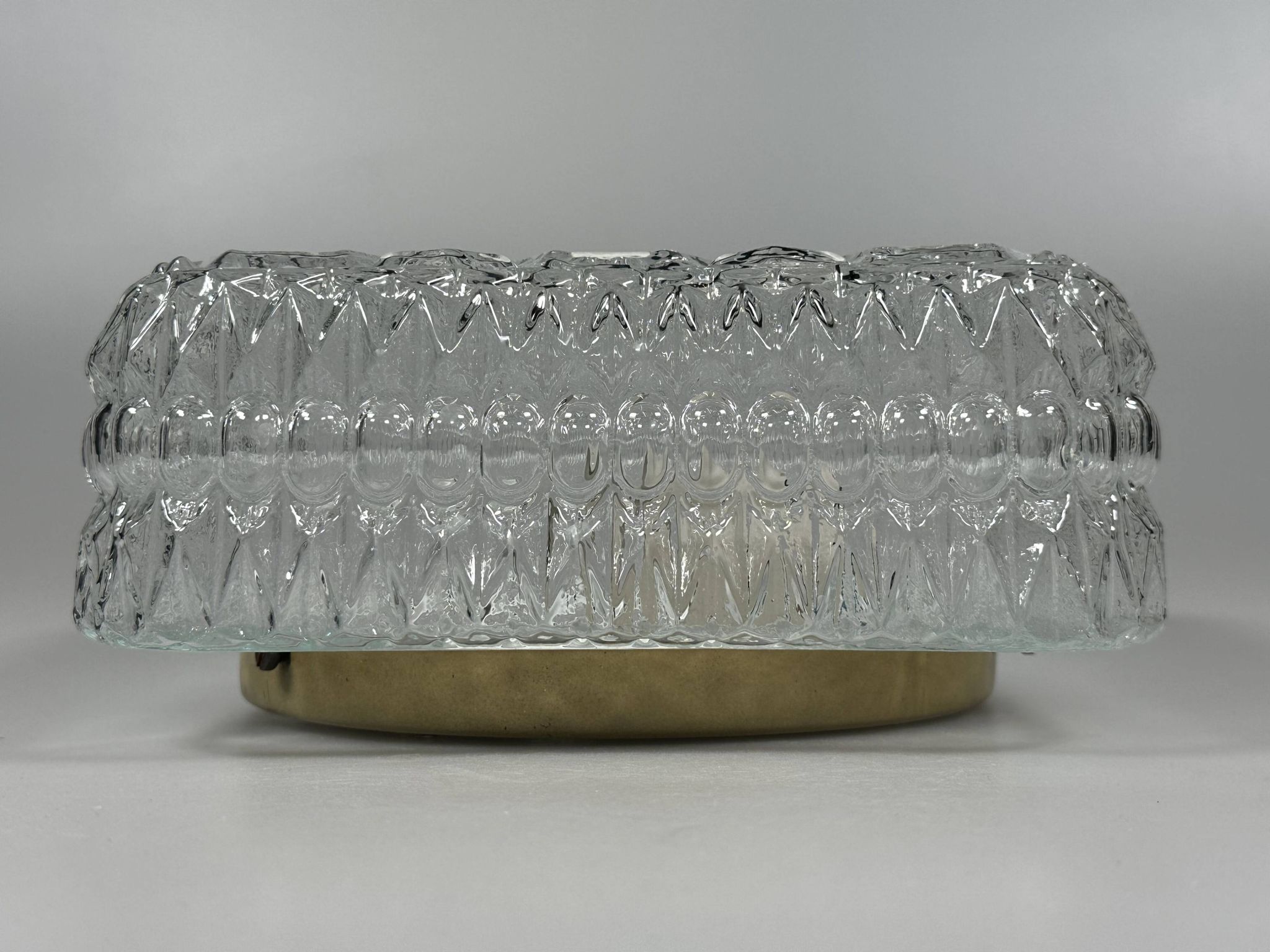 1960s 1970s Ceiling Lamp Flush Mount in Glass & Metal Space Age Design