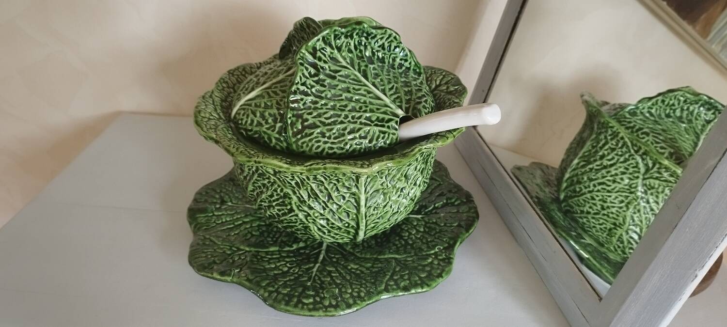 Green Cabbage Barbotine Soup Tureen