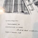 Illustration of a French fashion sketch from 1900 with certificate of authenticity