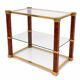 Vintage coffee table in tempered glass, brass, and burl – Hollywood Regency
