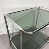 Desserte chromée avec verre à fumée verte