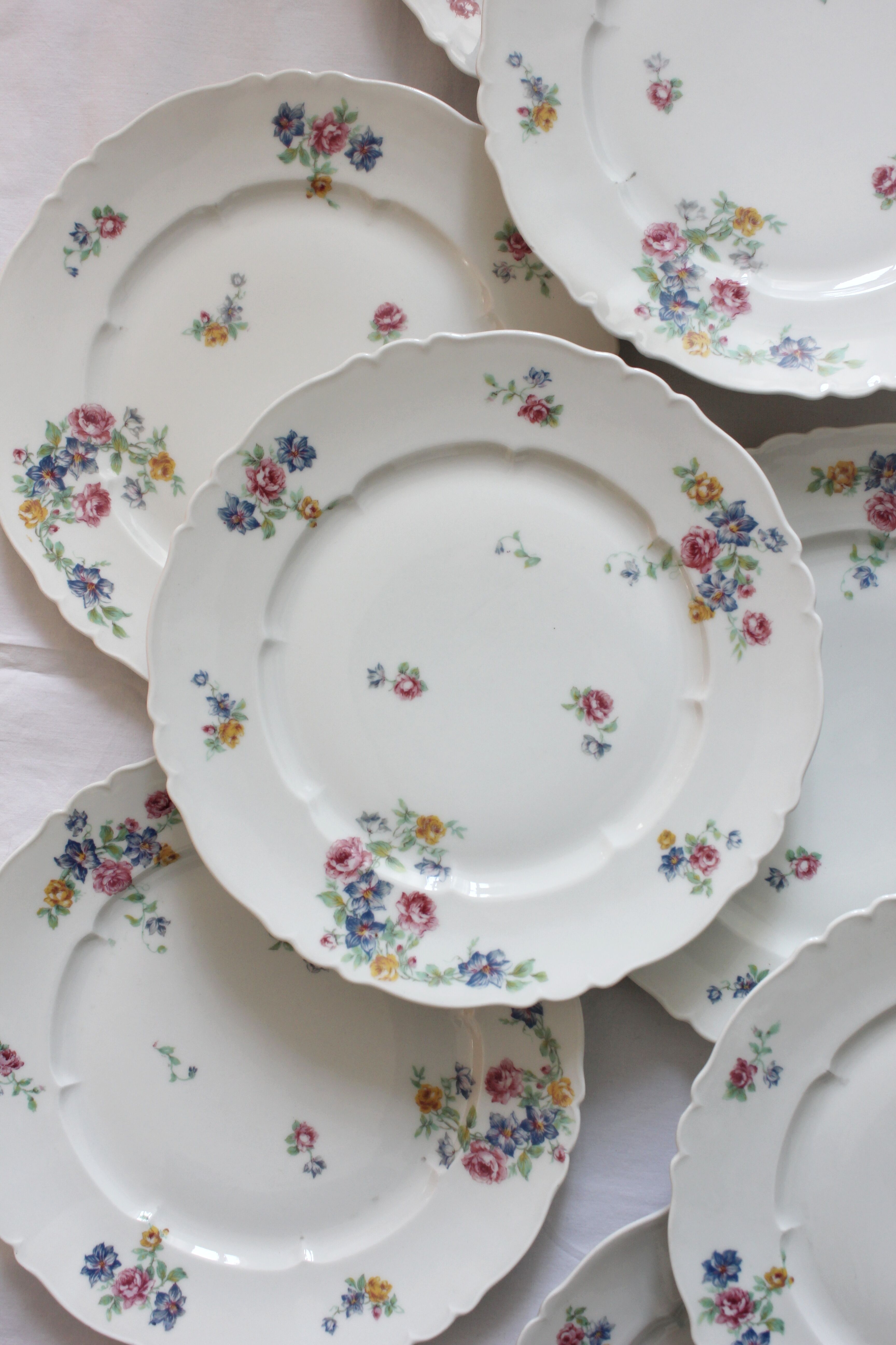 10 assiettes plates vintage fleuries en porcelaine Haviland