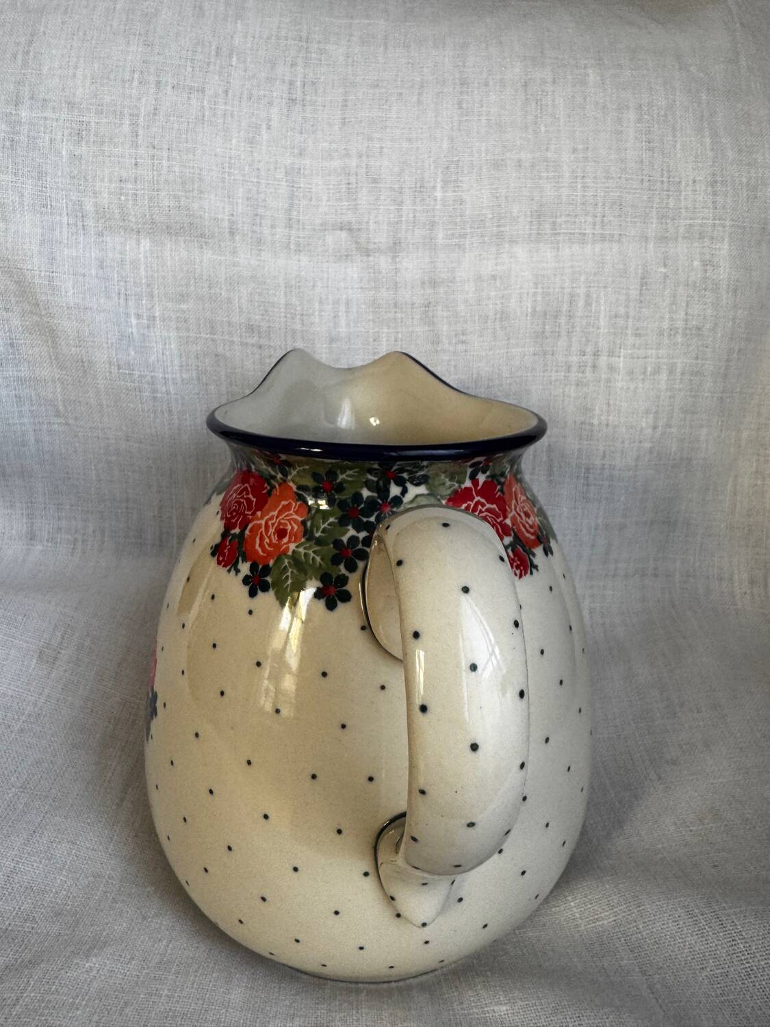 Large handcrafted jug with hand-drawn design