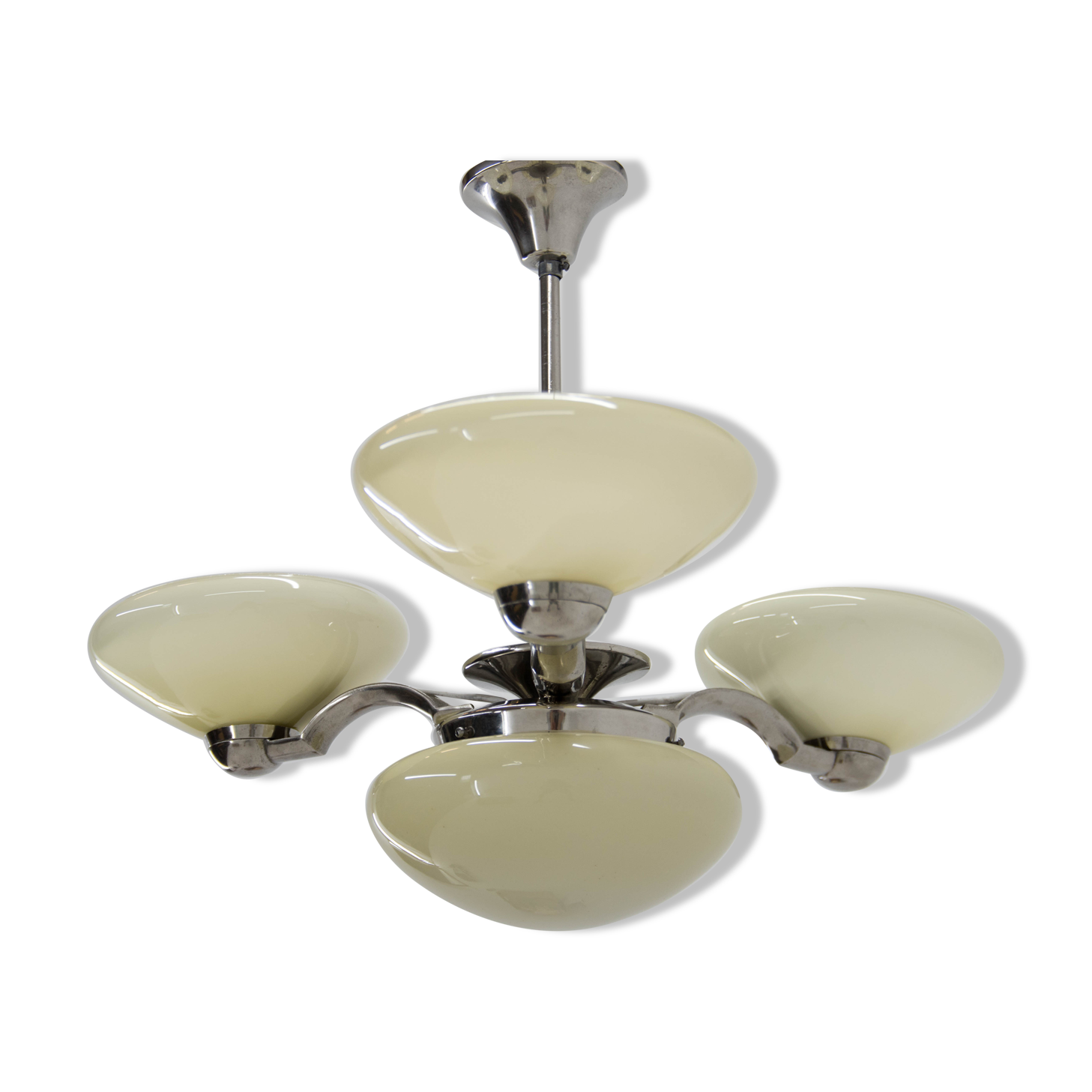 Art deco nickel and glass chandelier, 1930s