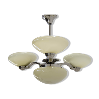 Art deco nickel and glass chandelier, 1930s