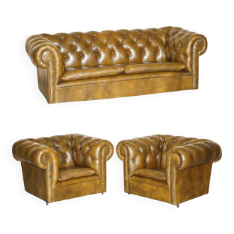 Vintage Chesterfield 3-piece leather lounge set