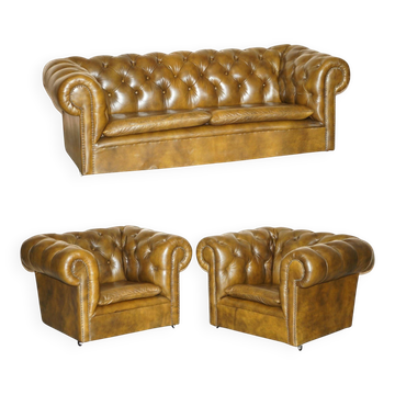 Vintage Chesterfield 3-piece leather lounge set