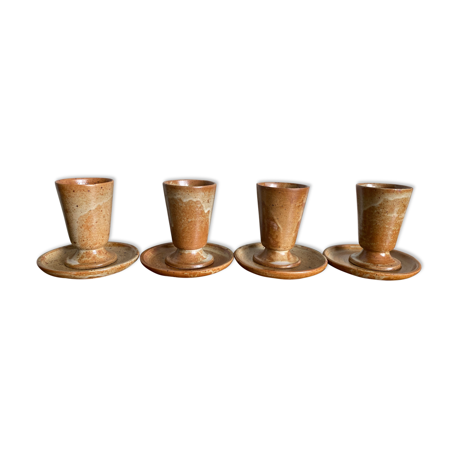 Set of 4 vintage stoneware coffee cups and plates