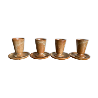 Set of 4 vintage stoneware coffee cups and plates
