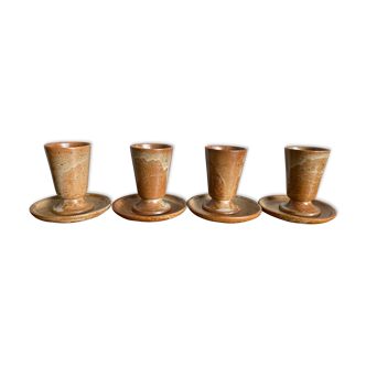 Ensemble de 4 tasses à café et assiettes en grès vintage