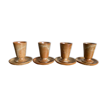 Ensemble de 4 tasses à café et assiettes en grès vintage