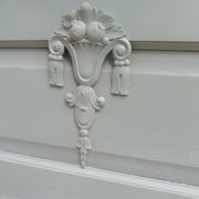 Antique mirror, painted trumeau in grey-green.