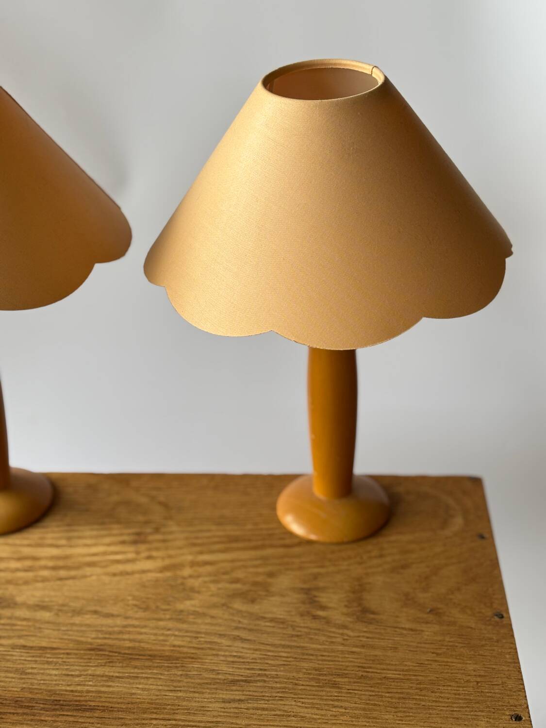 2 vintage wooden and fabric bedside lamps
