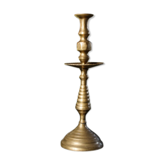 Large bronze brass disc candlestick
