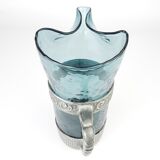 Hadeland Glass pitcher by Willy Johansson, pewter holder, vintage